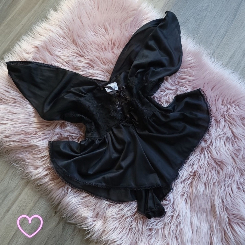 Vintage Lingerie Bodysuit Teddy 1970s Black